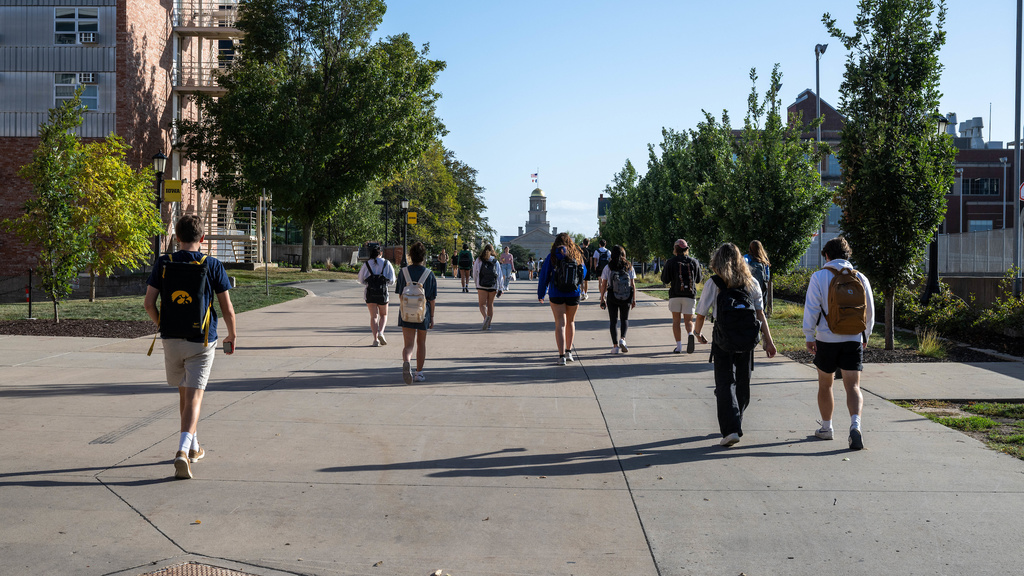 Students walking on a fall day